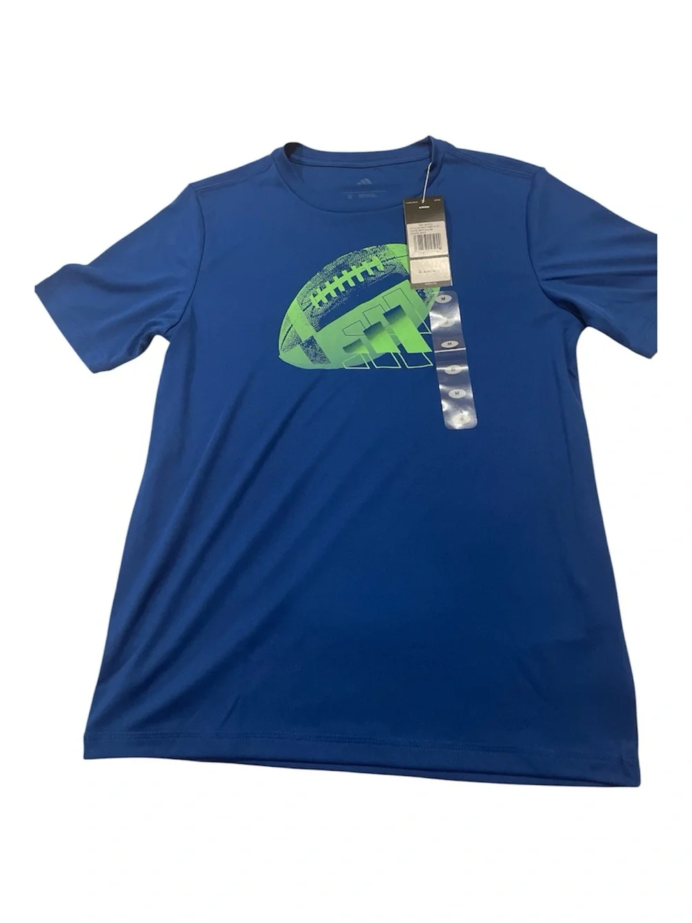 adidas Blue Kids Tee with Green Football Graphic